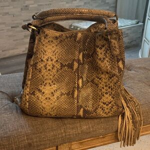 G.I.L.I:Elegant Brown Snakeskin Women's Bag- Genuine Leather -
